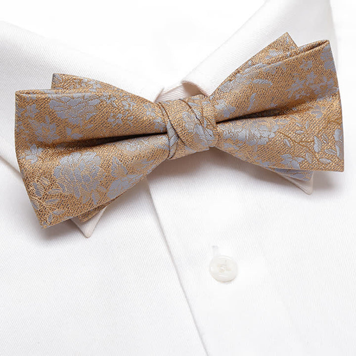 Pajarita de doble capa con flores color champagne para hombre