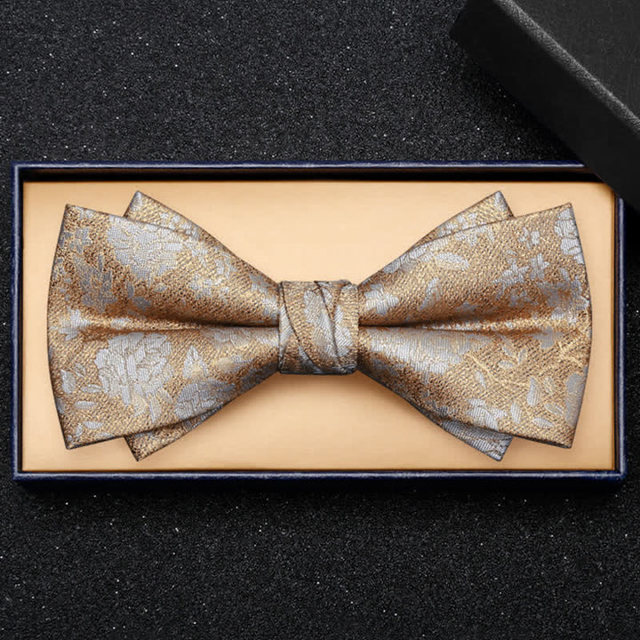 Pajarita de doble capa con flores color champagne para hombre