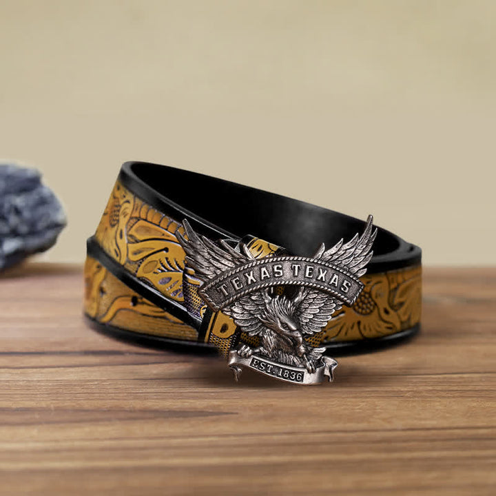 Cinturón de cuero con hebilla de águila del oeste de Texas retro para hombre hecho a mano