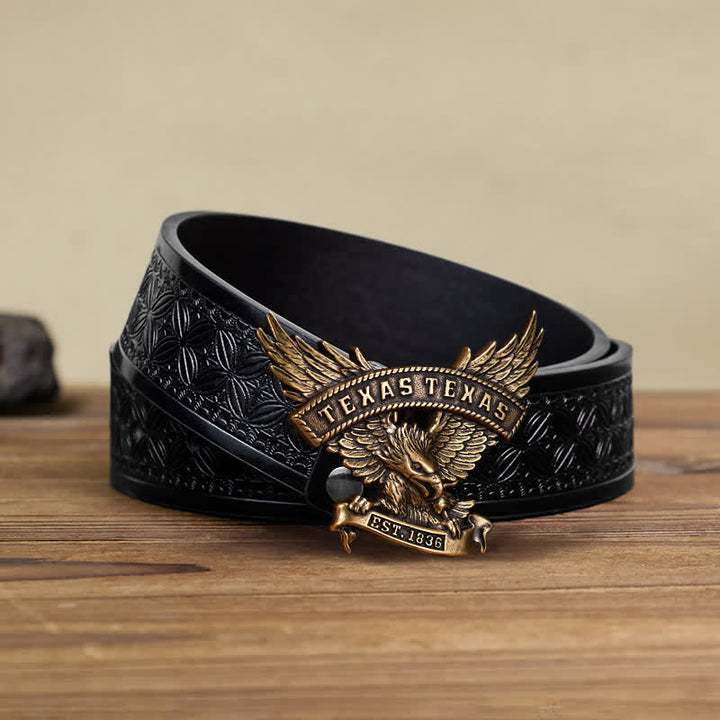 Cinturón de cuero con hebilla de águila del oeste de Texas retro para hombre hecho a mano