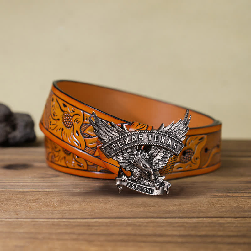 Cinturón de cuero con hebilla de águila del oeste de Texas retro para hombre hecho a mano
