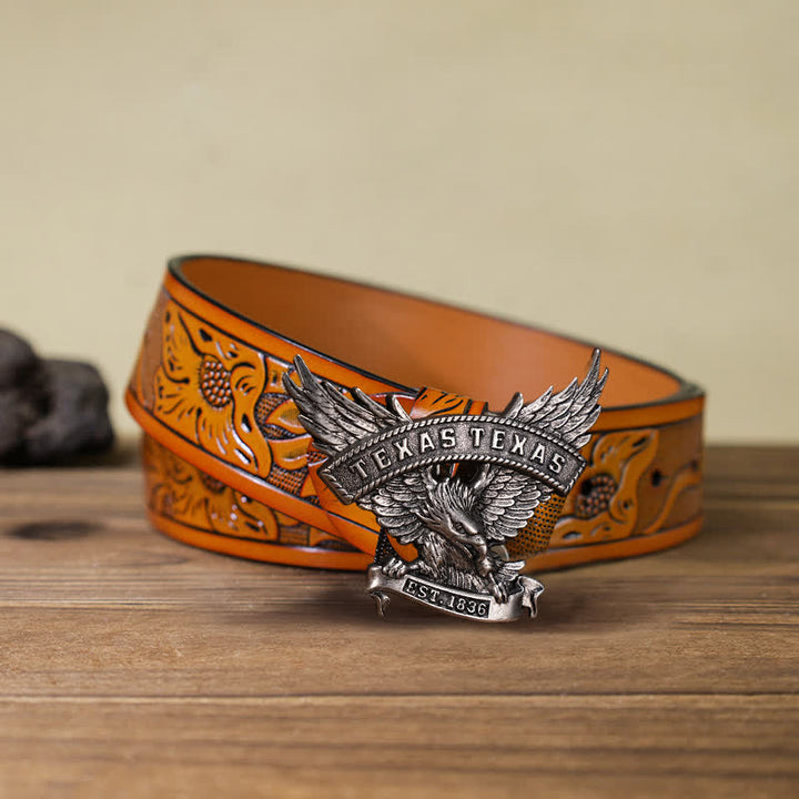 Cinturón de cuero con hebilla de águila del oeste de Texas retro para hombre hecho a mano