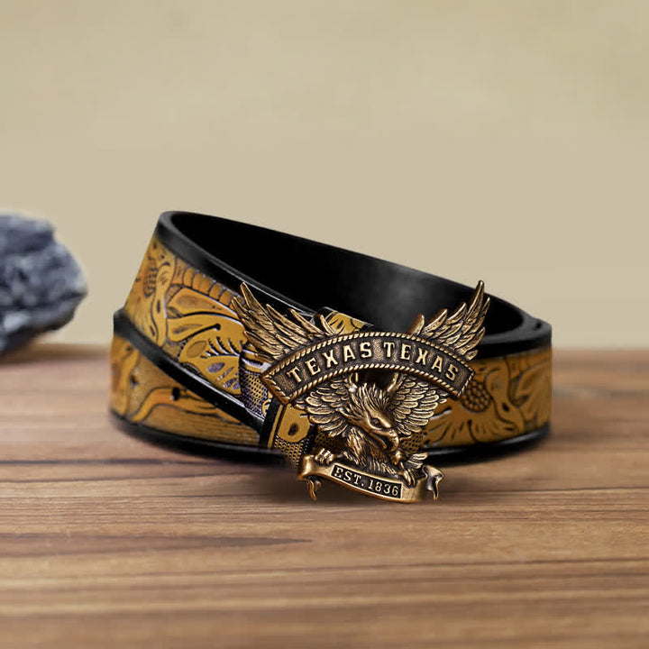 Cinturón de cuero con hebilla de águila del oeste de Texas retro para hombre hecho a mano