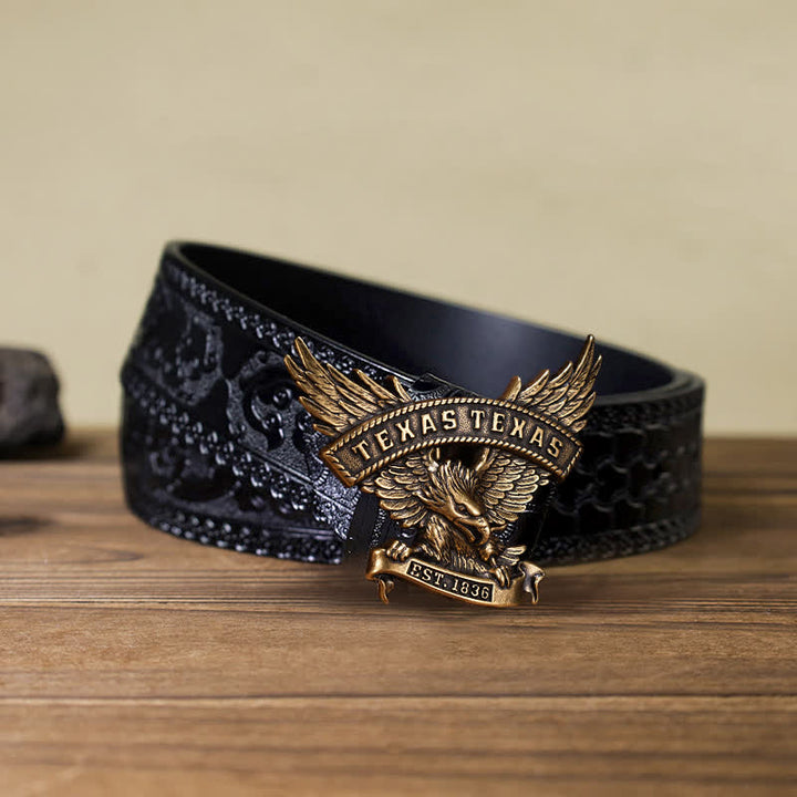 Cinturón de cuero con hebilla de águila del oeste de Texas retro para hombre hecho a mano