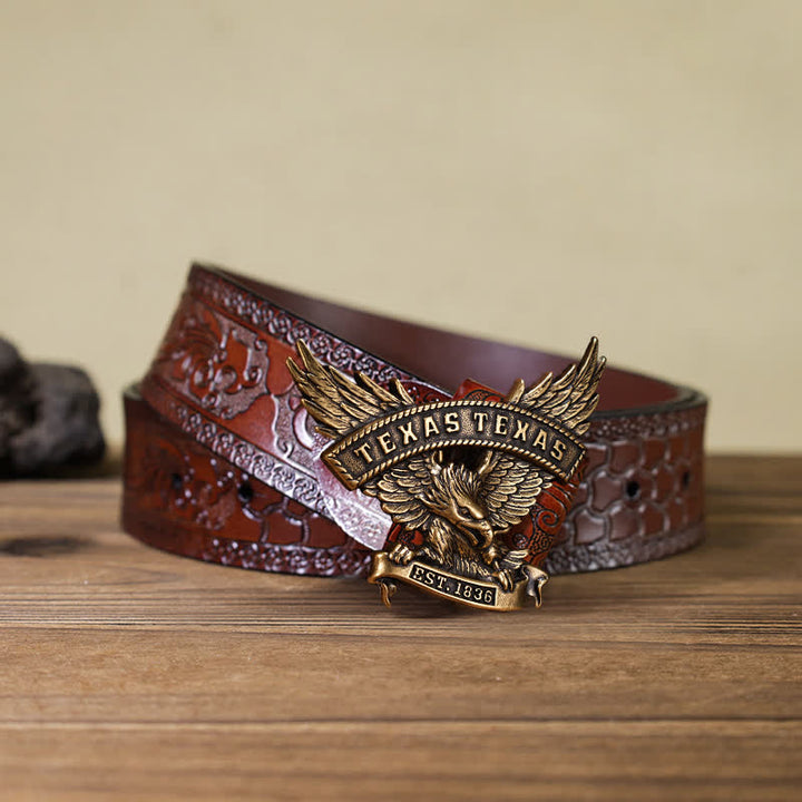 Cinturón de cuero con hebilla de águila del oeste de Texas retro para hombre hecho a mano