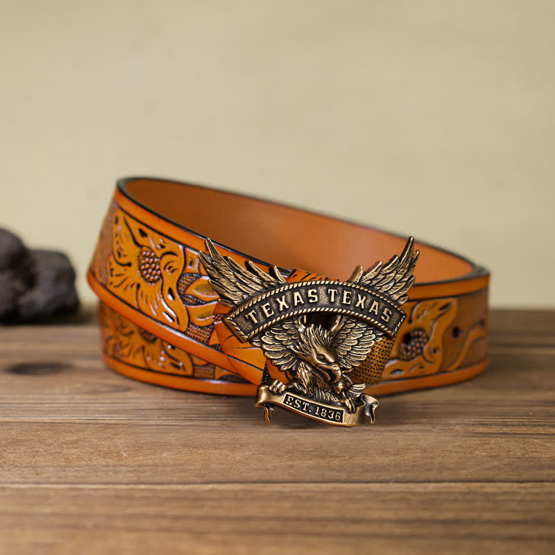 Cinturón de cuero con hebilla de águila del oeste de Texas retro para hombre hecho a mano