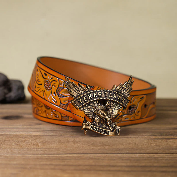 Cinturón de cuero con hebilla de águila del oeste de Texas retro para hombre hecho a mano