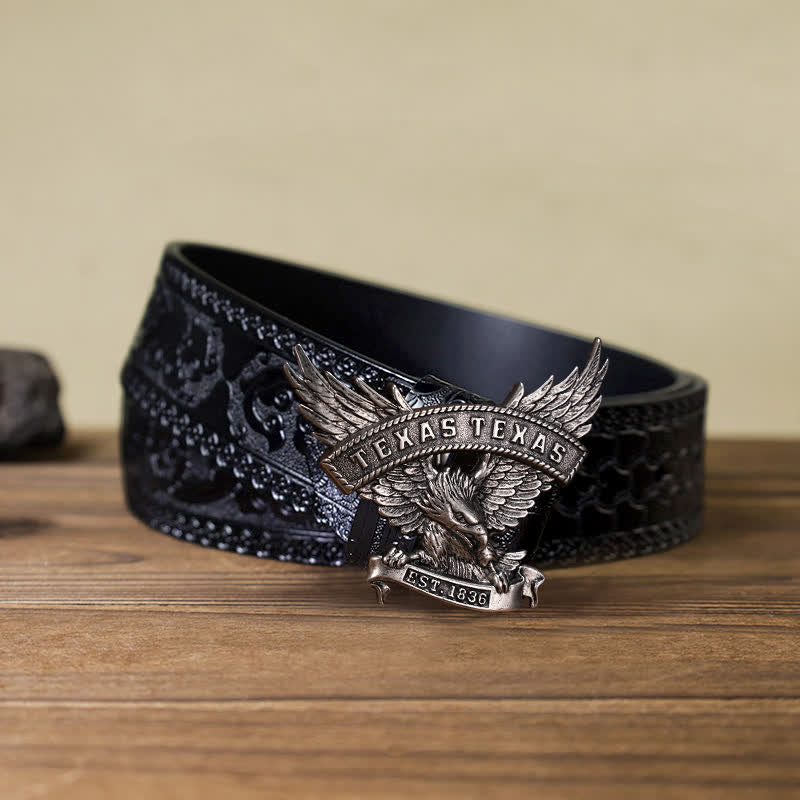 Cinturón de cuero con hebilla de águila del oeste de Texas retro para hombre hecho a mano
