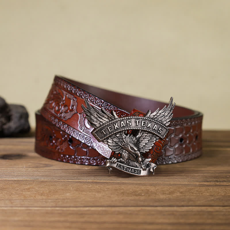Cinturón de cuero con hebilla de águila del oeste de Texas retro para hombre hecho a mano