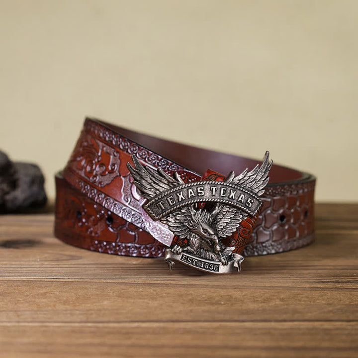 Cinturón de cuero con hebilla de águila del oeste de Texas retro para hombre hecho a mano