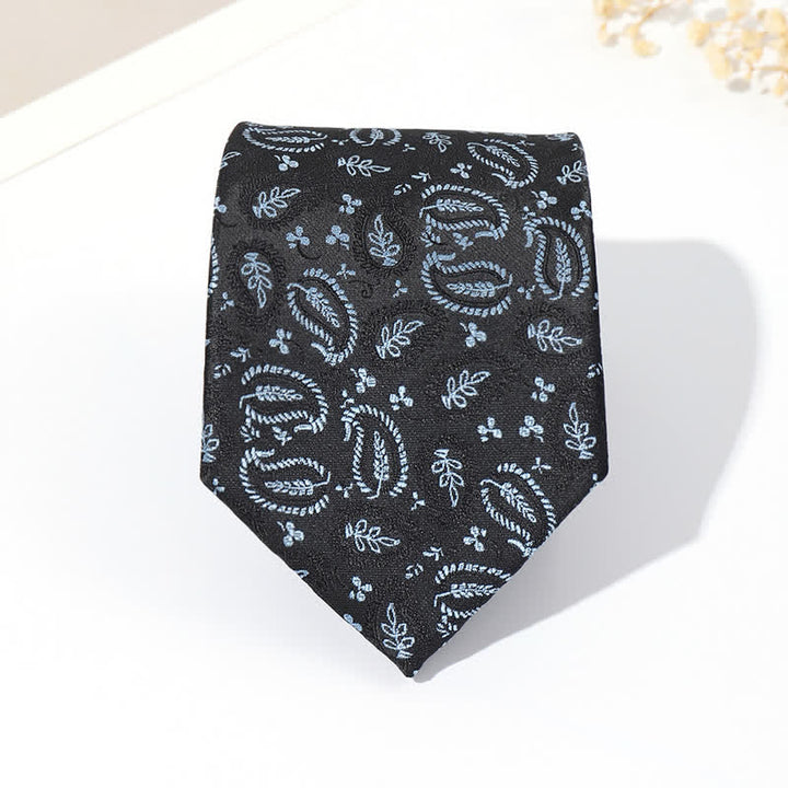 Corbata de hombre con jacquard y fondo negro en mezcla de anacardos