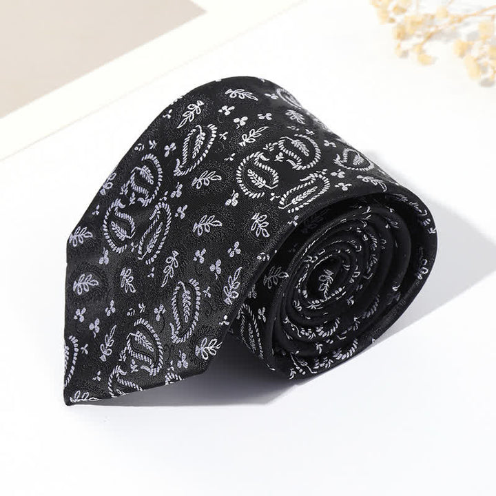 Corbata de hombre con jacquard y fondo negro en mezcla de anacardos