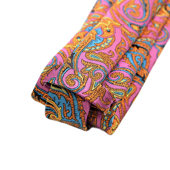 Corbata de hombre con estampado de cachemira vibrante con flores rosas y doradas