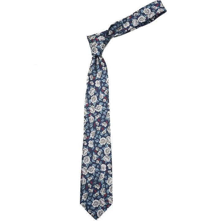 Corbata informal de negocios con diseño floral gris y azul marino para hombre