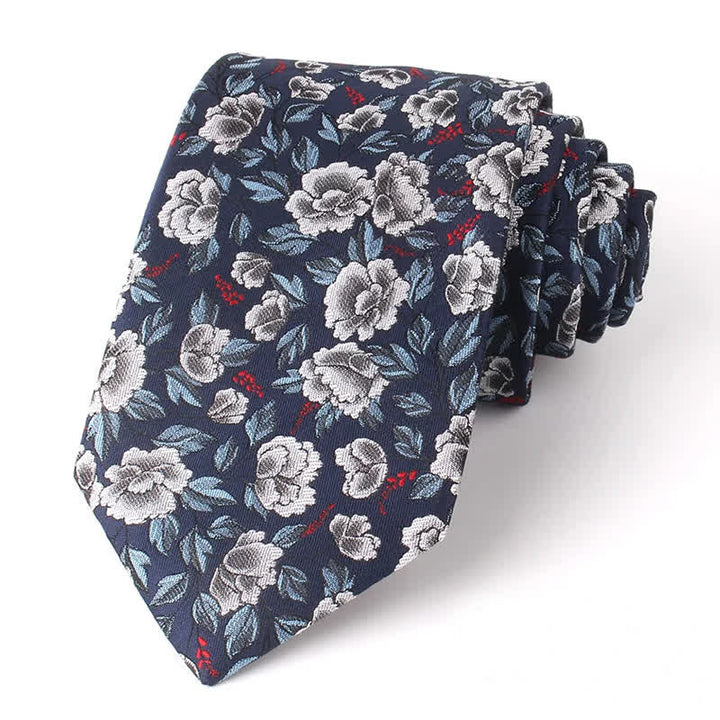 Corbata informal de negocios con diseño floral gris y azul marino para hombre