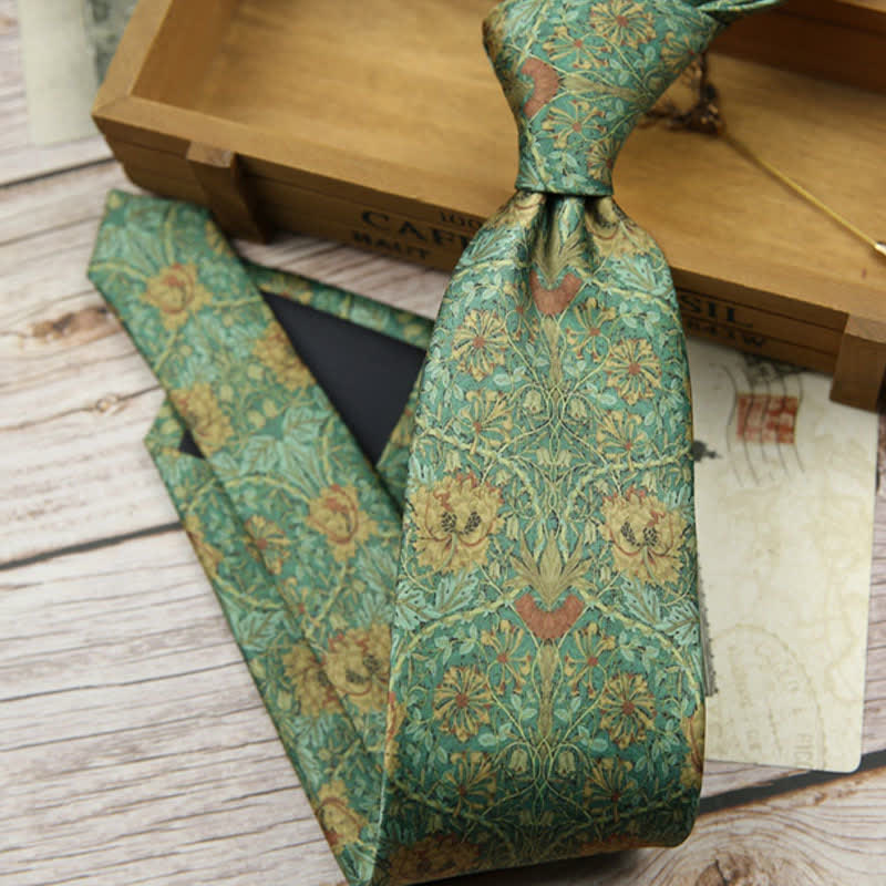 Corbata con estampado floral retro atemporal para hombre