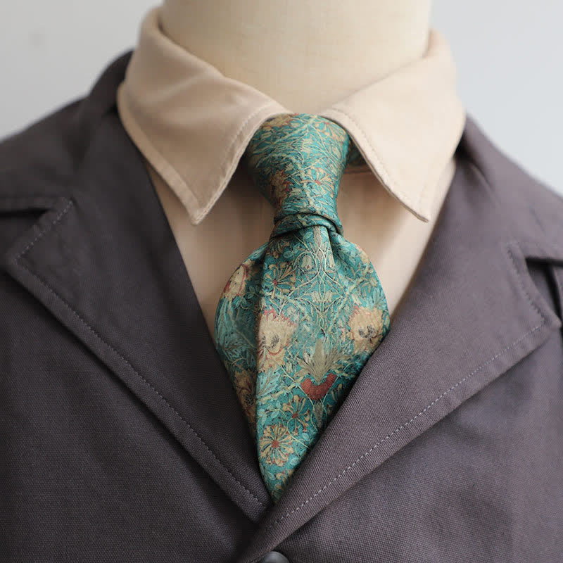 Corbata con estampado floral retro atemporal para hombre