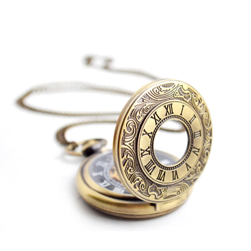 Reloj de bolsillo mecánico Hollow Rome Double Hunter Case