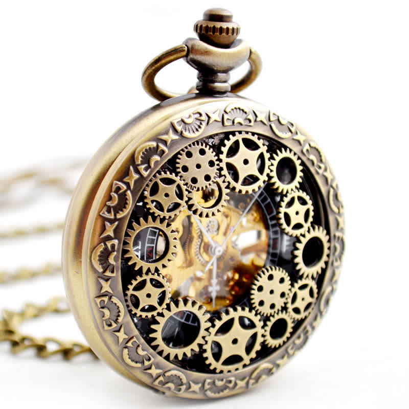 Reloj de bolsillo mecánico con números romanos y engranajes Steampunk.