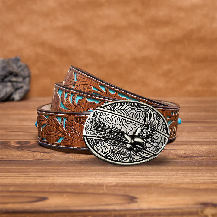 Cinturón de cuero con cuchillo plegable oculto Soaring Eagle para hombre