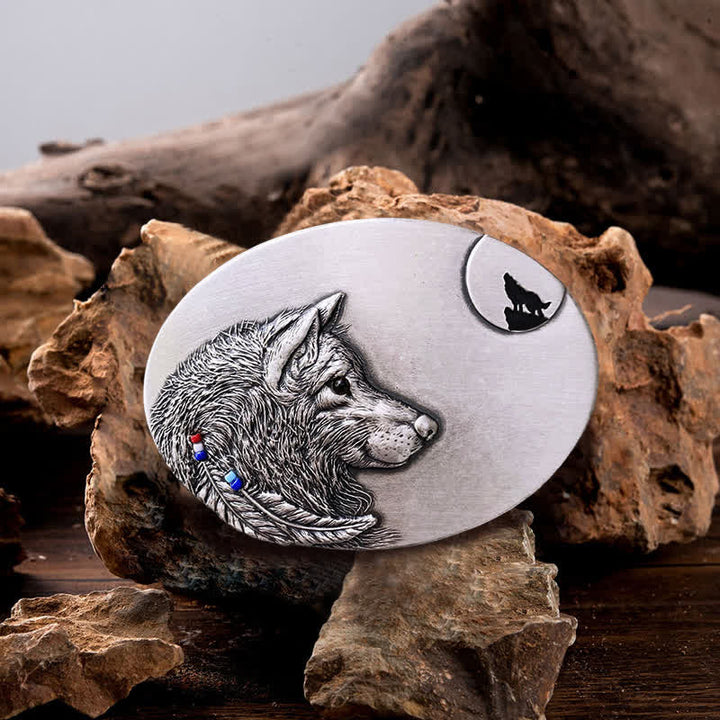 Cinturón de cuero con hebilla de lobo indio para hombre hecho a mano