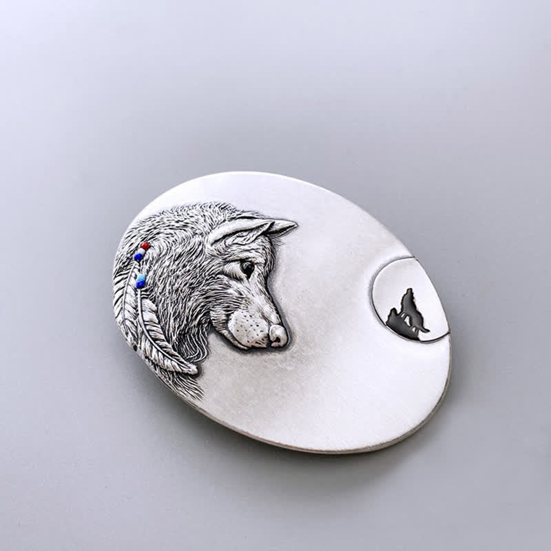 Cinturón de cuero con hebilla de lobo indio para hombre hecho a mano