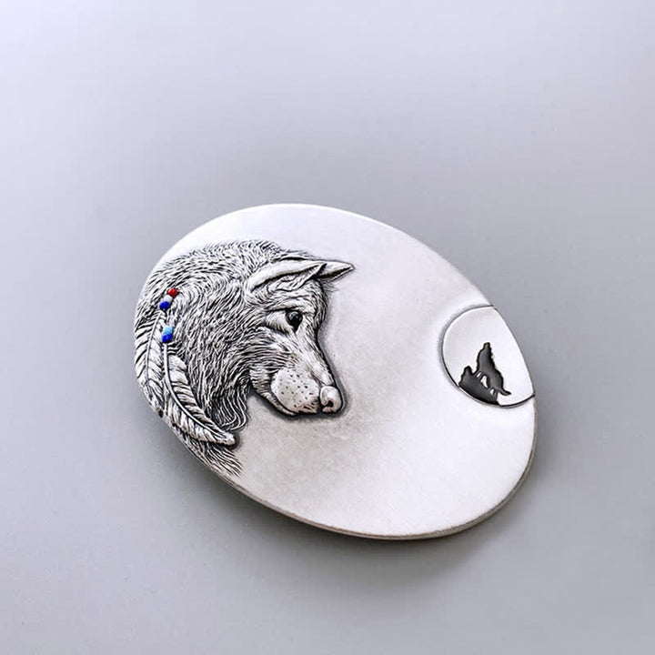 Cinturón de cuero con hebilla de lobo indio para hombre hecho a mano