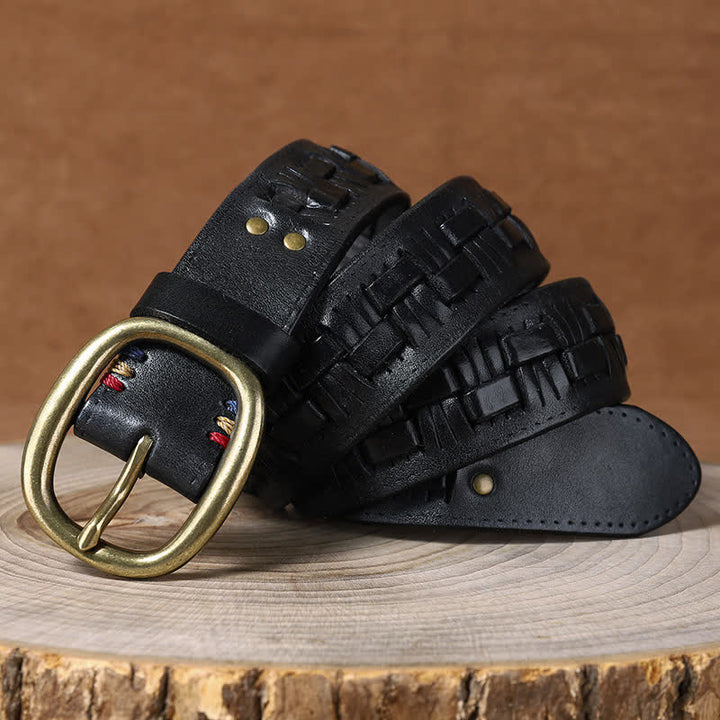 Cinturón de cuero trenzado para jeans con tendencia retro tejida