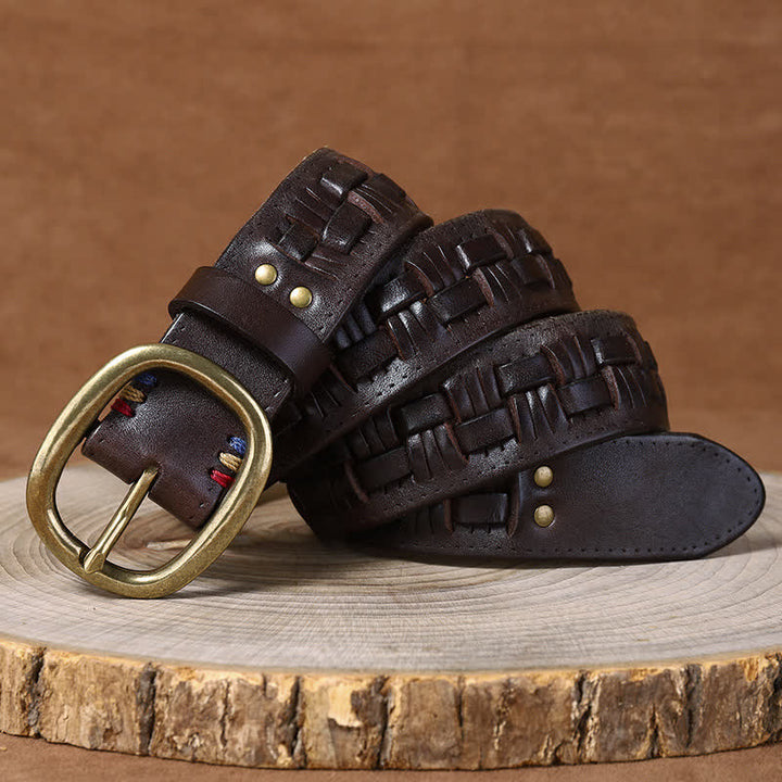 Cinturón de cuero trenzado para jeans con tendencia retro tejida