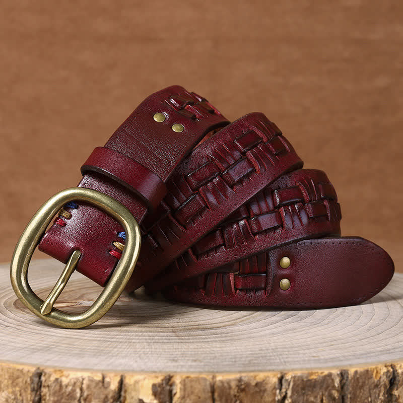 Cinturón de cuero trenzado para jeans con tendencia retro tejida