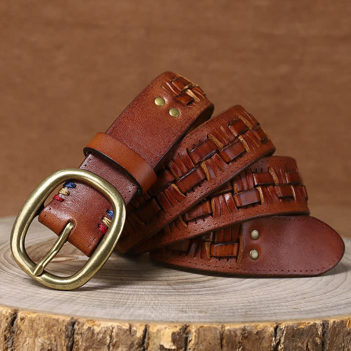 Cinturón de cuero trenzado para jeans con tendencia retro tejida