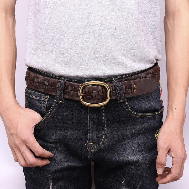 Cinturón de cuero trenzado para jeans con tendencia retro tejida