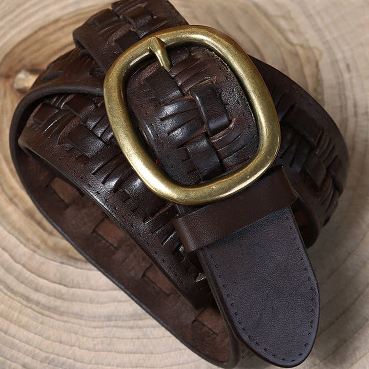 Cinturón de cuero trenzado para jeans con tendencia retro tejida