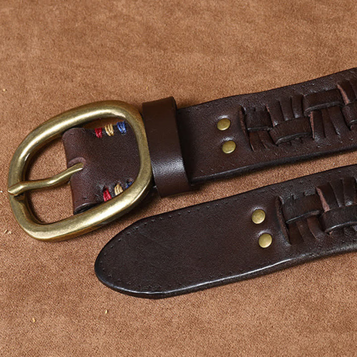 Cinturón de cuero trenzado para jeans con tendencia retro tejida