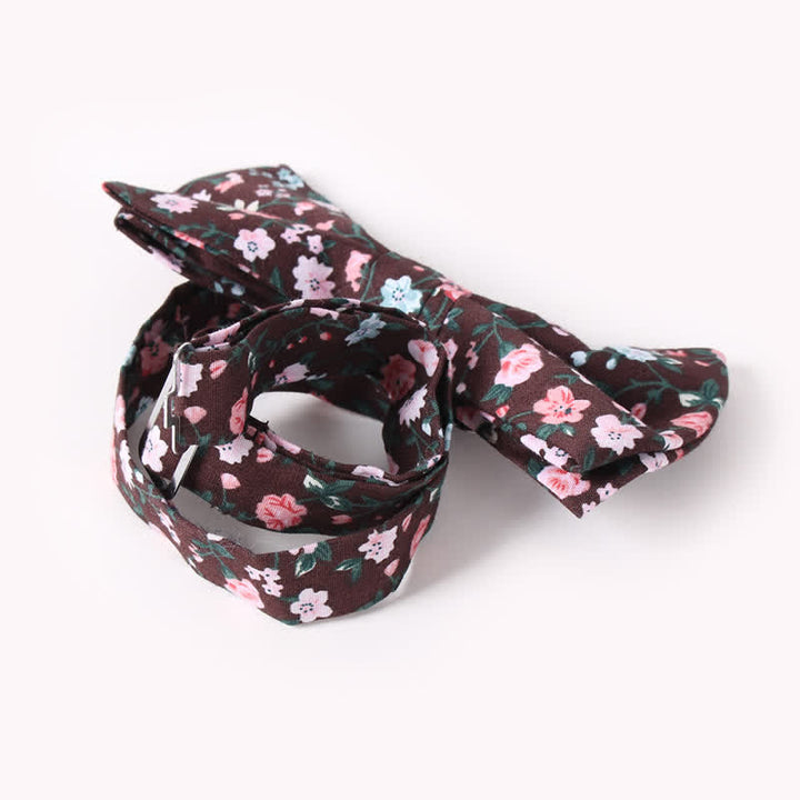 Pajarita de algodón de doble capa con estampado floral para hombre