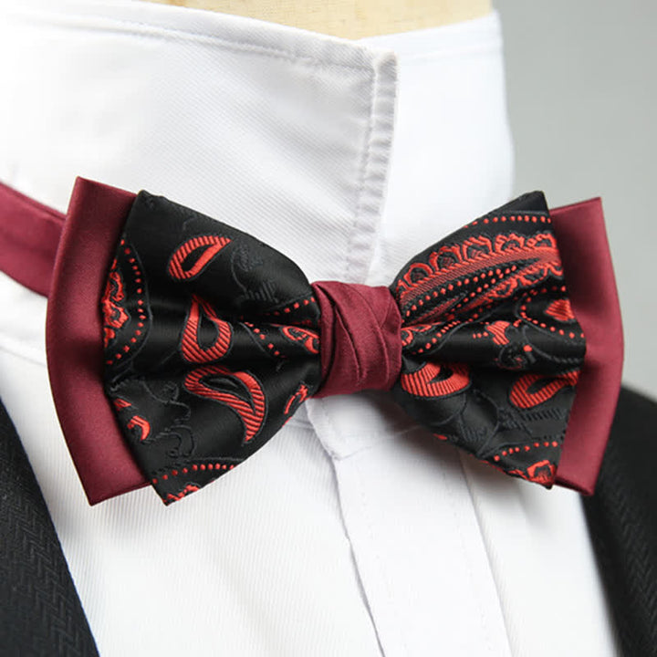 Pajarita de novio de dos capas con estampado floral de cachemira para hombre