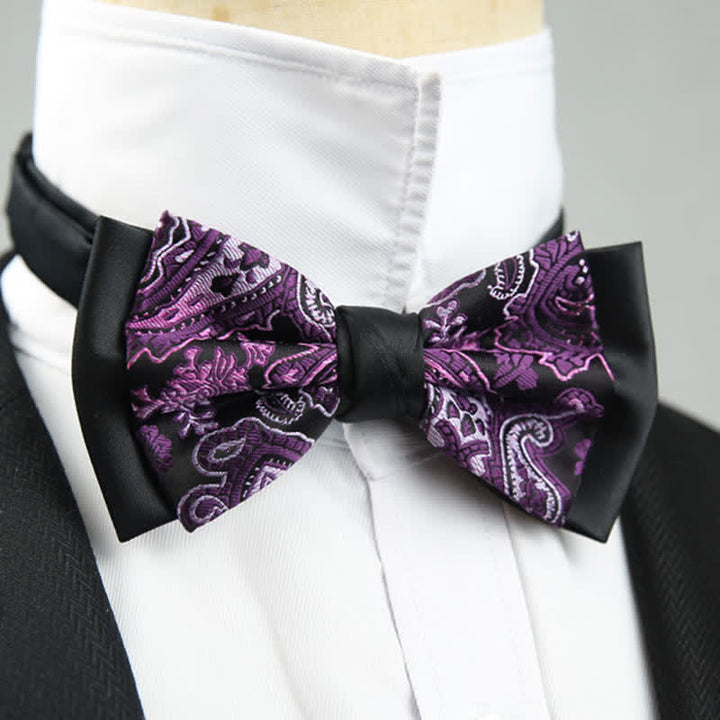 Pajarita de novio de dos capas con estampado floral de cachemira para hombre