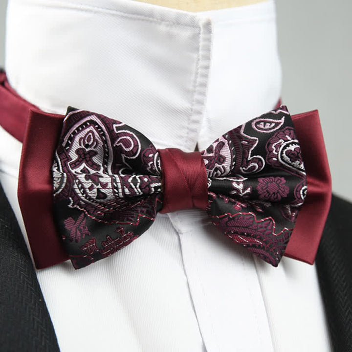 Pajarita de novio de dos capas con estampado floral de cachemira para hombre