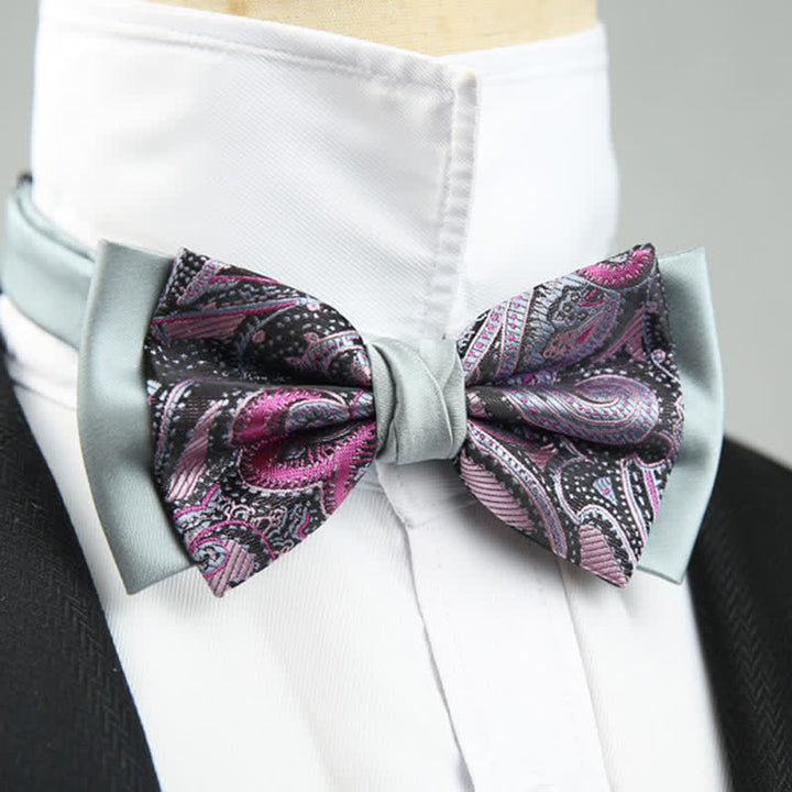 Pajarita de novio de dos capas con estampado floral de cachemira para hombre