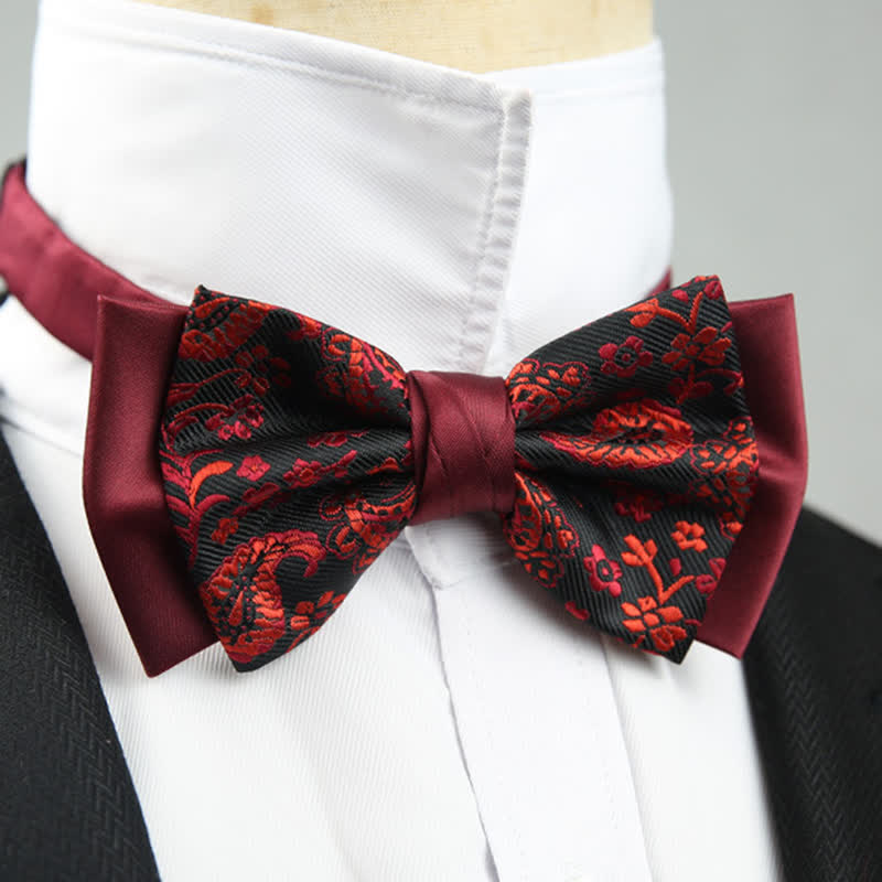 Pajarita de novio de dos capas con estampado floral de cachemira para hombre