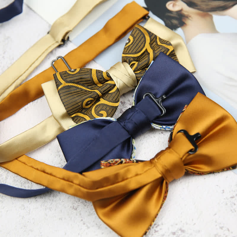 Pajarita de novio de dos capas con estampado floral de cachemira para hombre