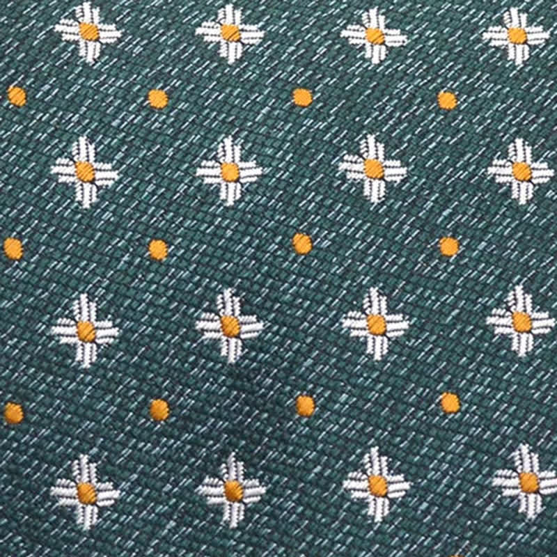 Corbata de hombre con estampado floral de lunares y margaritas en verde oscuro