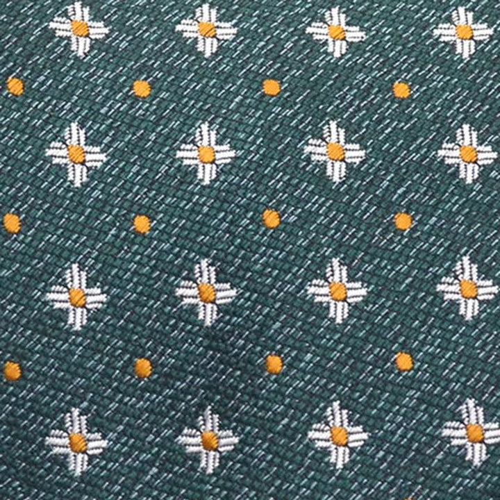 Corbata de hombre con estampado floral de lunares y margaritas en verde oscuro