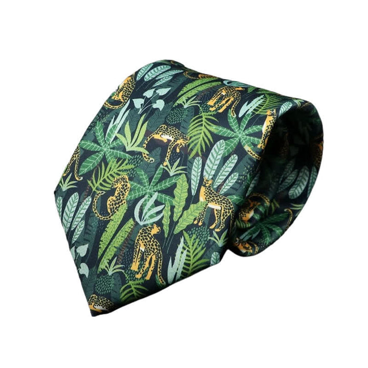 Corbata de hombre con estampado de selva tropical verde jaguar