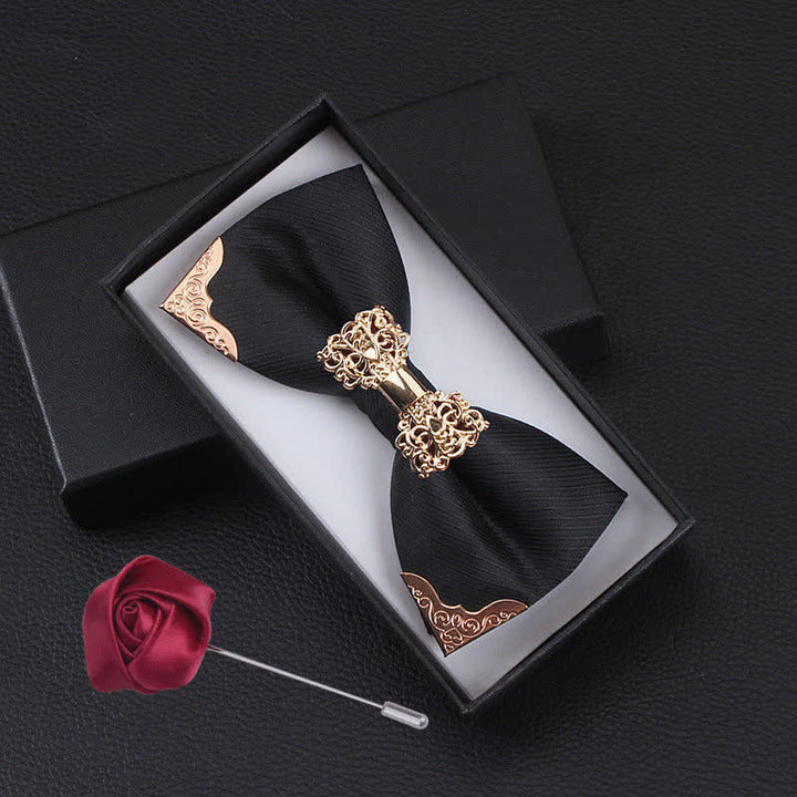 Conjunto de 2 pajaritas de metal dorado con diseño de mariposa para hombre