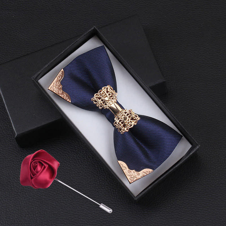 Conjunto de 2 pajaritas de metal dorado con diseño de mariposa para hombre