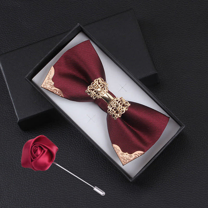 Conjunto de 2 pajaritas de metal dorado con diseño de mariposa para hombre