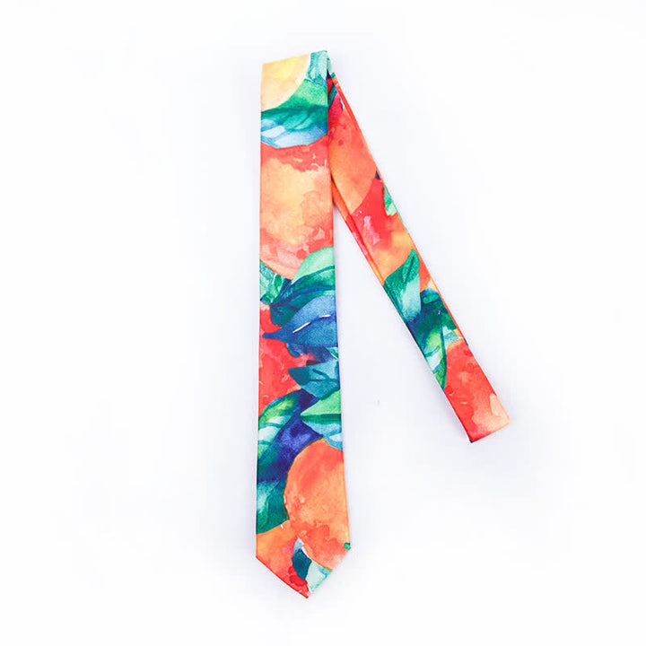 Corbata estampada con hojas verdes y naranjas para hombre