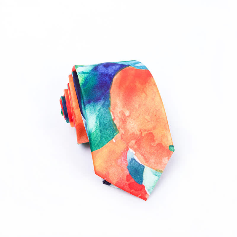 Corbata estampada con hojas verdes y naranjas para hombre