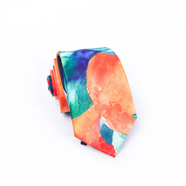 Corbata estampada con hojas verdes y naranjas para hombre